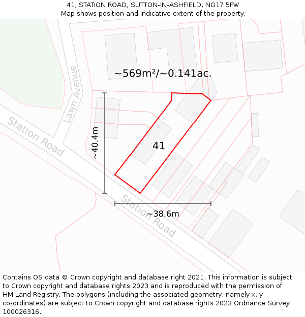 41, STATION ROAD, SUTTON-IN-ASHFIELD, NG17 5FW: Plot and title map