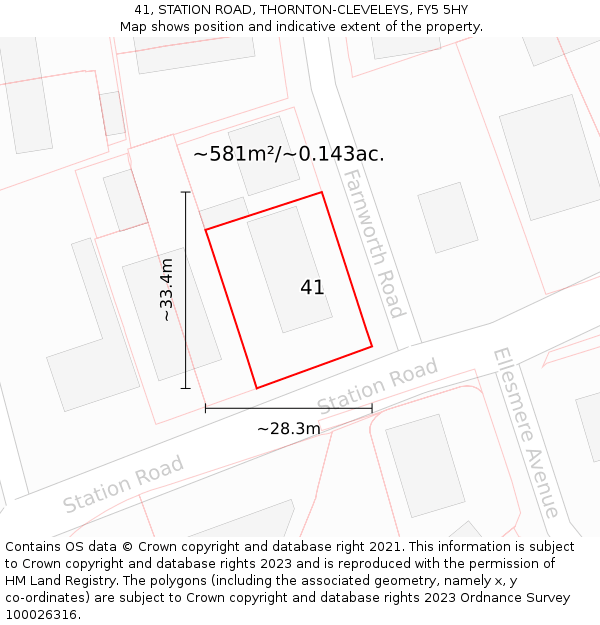 41, STATION ROAD, THORNTON-CLEVELEYS, FY5 5HY: Plot and title map