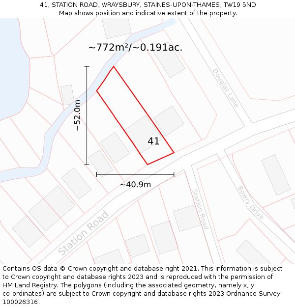 41, STATION ROAD, WRAYSBURY, STAINES-UPON-THAMES, TW19 5ND: Plot and title map