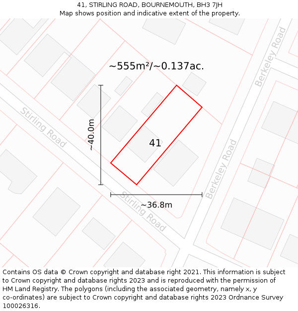 41, STIRLING ROAD, BOURNEMOUTH, BH3 7JH: Plot and title map