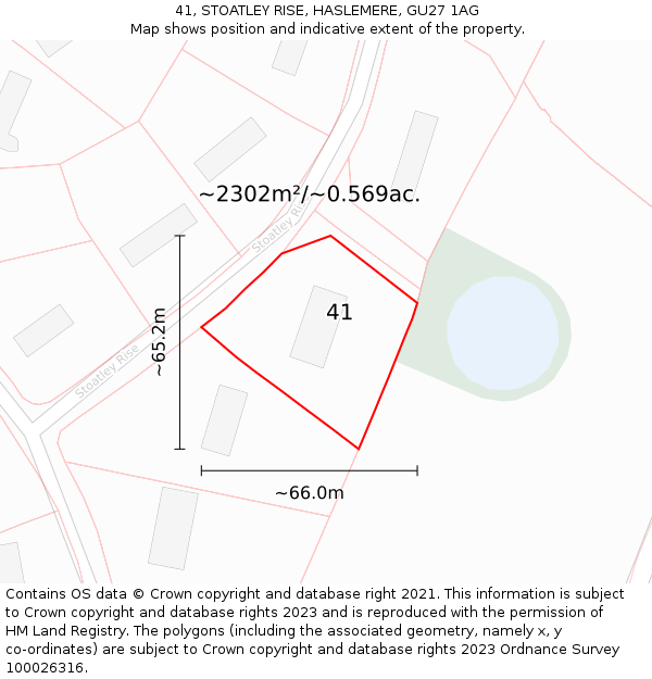 41, STOATLEY RISE, HASLEMERE, GU27 1AG: Plot and title map