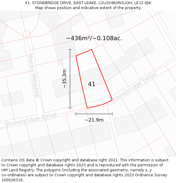 41, STONEBRIDGE DRIVE, EAST LEAKE, LOUGHBOROUGH, LE12 6JW: Plot and title map