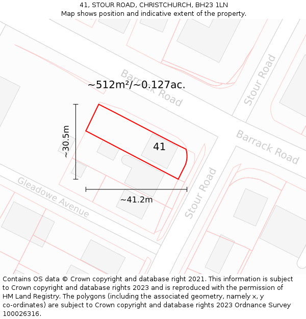 41, STOUR ROAD, CHRISTCHURCH, BH23 1LN: Plot and title map