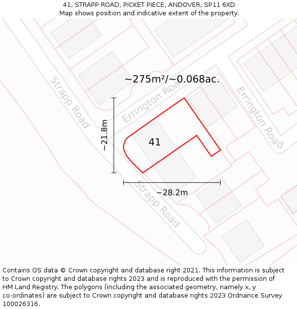 41, STRAPP ROAD, PICKET PIECE, ANDOVER, SP11 6XD: Plot and title map