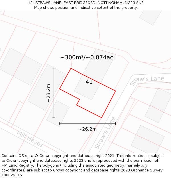 41, STRAWS LANE, EAST BRIDGFORD, NOTTINGHAM, NG13 8NF: Plot and title map