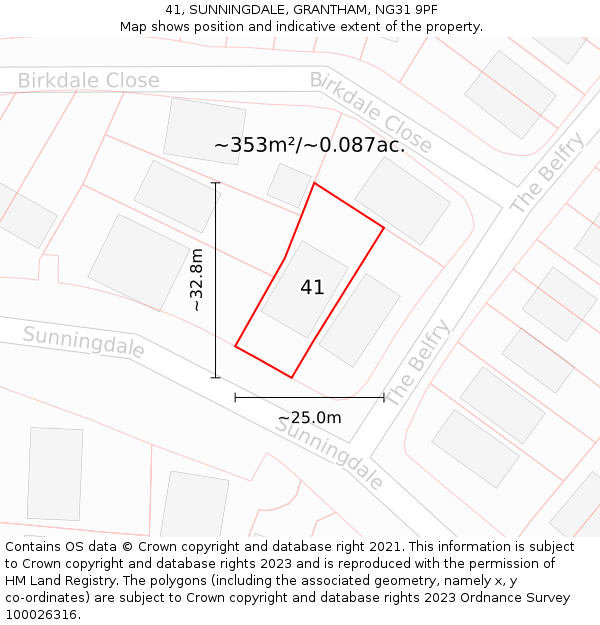 41, SUNNINGDALE, GRANTHAM, NG31 9PF: Plot and title map