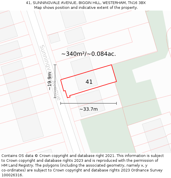 41, SUNNINGVALE AVENUE, BIGGIN HILL, WESTERHAM, TN16 3BX: Plot and title map