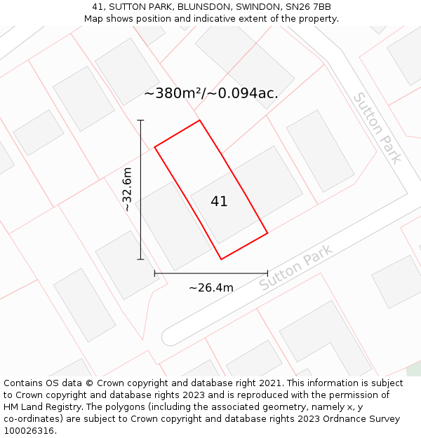 41, SUTTON PARK, BLUNSDON, SWINDON, SN26 7BB: Plot and title map