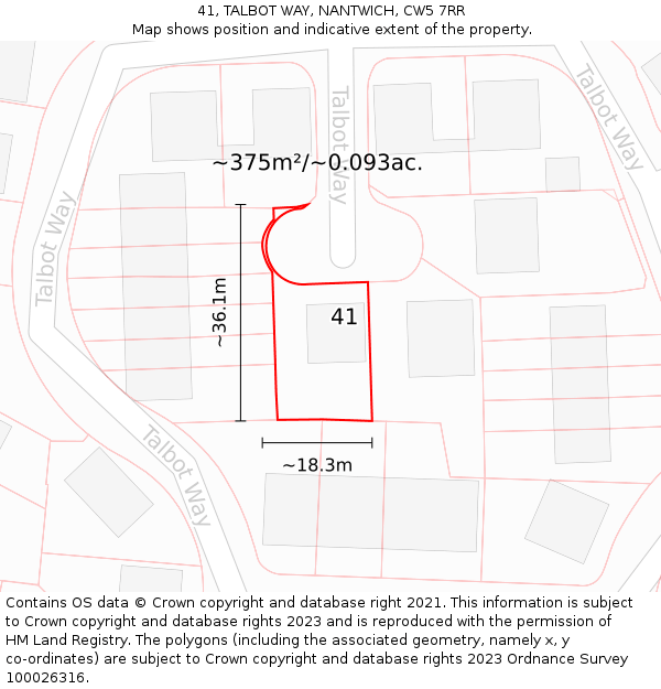 41, TALBOT WAY, NANTWICH, CW5 7RR: Plot and title map