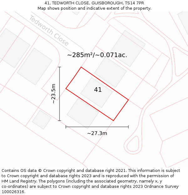 41, TEDWORTH CLOSE, GUISBOROUGH, TS14 7PR: Plot and title map