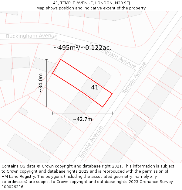 41, TEMPLE AVENUE, LONDON, N20 9EJ: Plot and title map