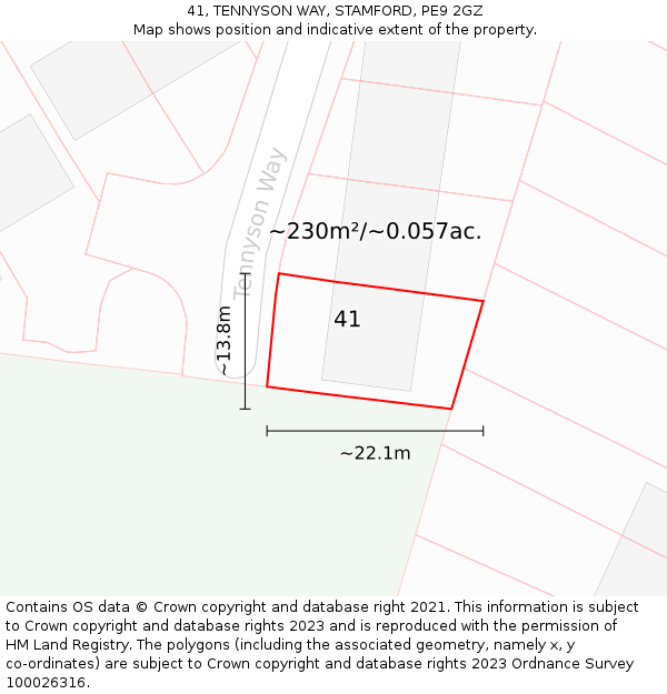 41, TENNYSON WAY, STAMFORD, PE9 2GZ: Plot and title map