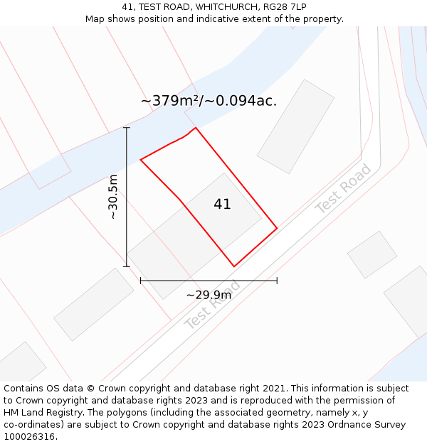 41, TEST ROAD, WHITCHURCH, RG28 7LP: Plot and title map