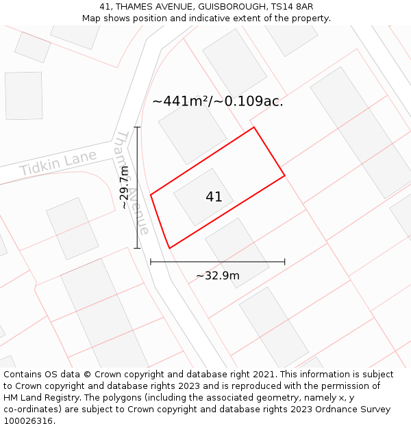 41, THAMES AVENUE, GUISBOROUGH, TS14 8AR: Plot and title map