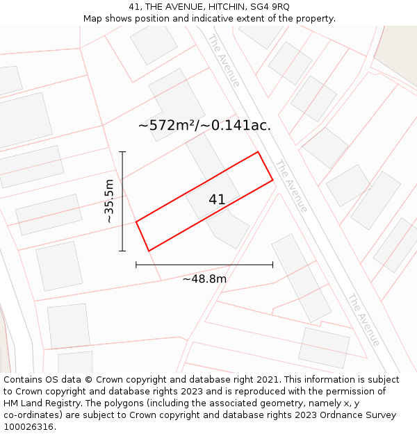 41, THE AVENUE, HITCHIN, SG4 9RQ: Plot and title map