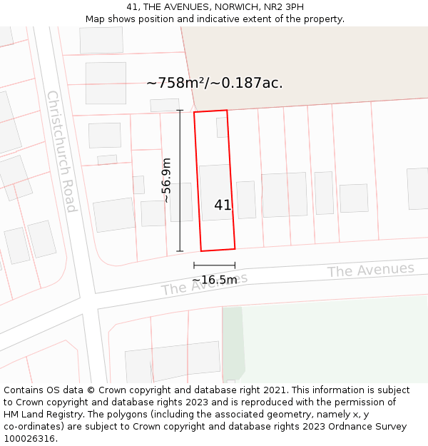 41, THE AVENUES, NORWICH, NR2 3PH: Plot and title map