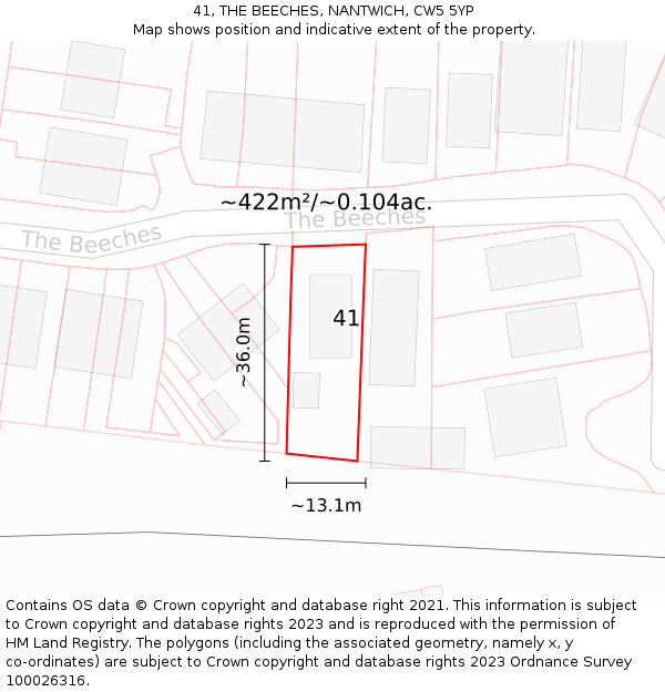 41, THE BEECHES, NANTWICH, CW5 5YP: Plot and title map