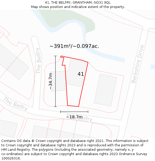 41, THE BELFRY, GRANTHAM, NG31 9QL: Plot and title map