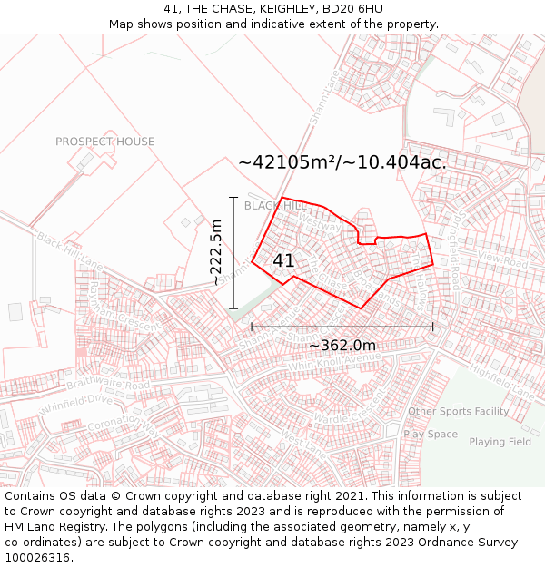 41, THE CHASE, KEIGHLEY, BD20 6HU: Plot and title map