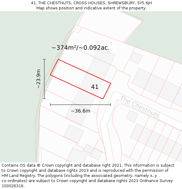 41, THE CHESTNUTS, CROSS HOUSES, SHREWSBURY, SY5 6JH: Plot and title map