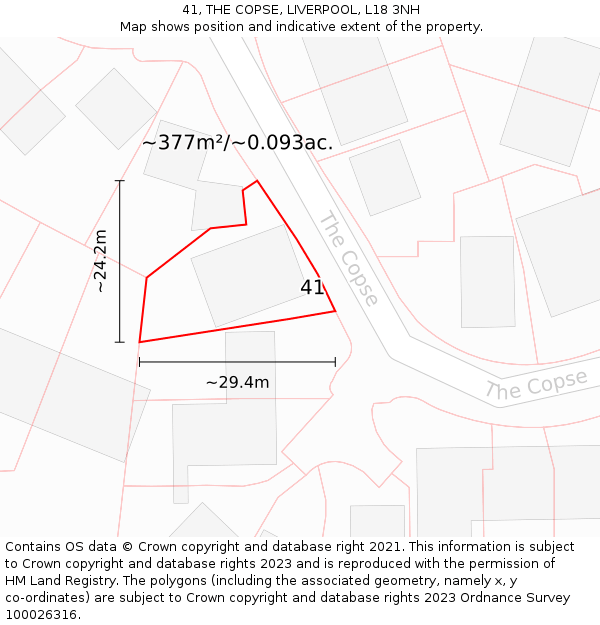 41, THE COPSE, LIVERPOOL, L18 3NH: Plot and title map