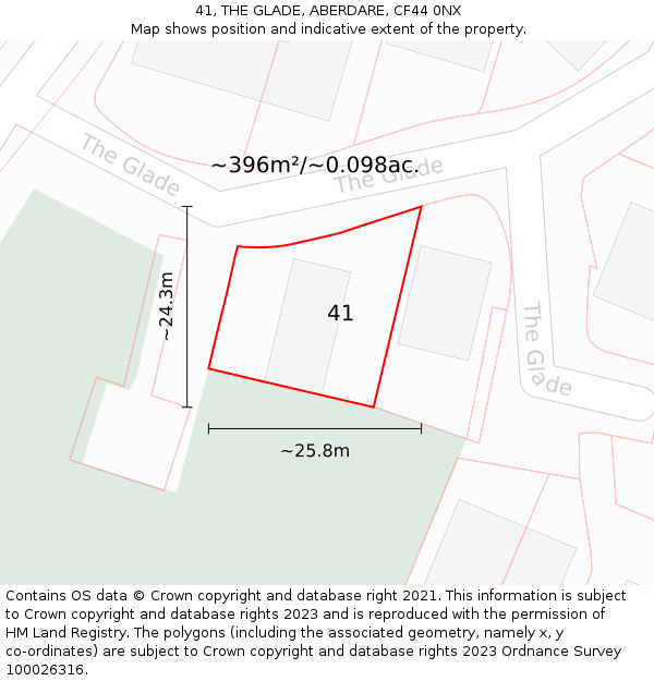 41, THE GLADE, ABERDARE, CF44 0NX: Plot and title map