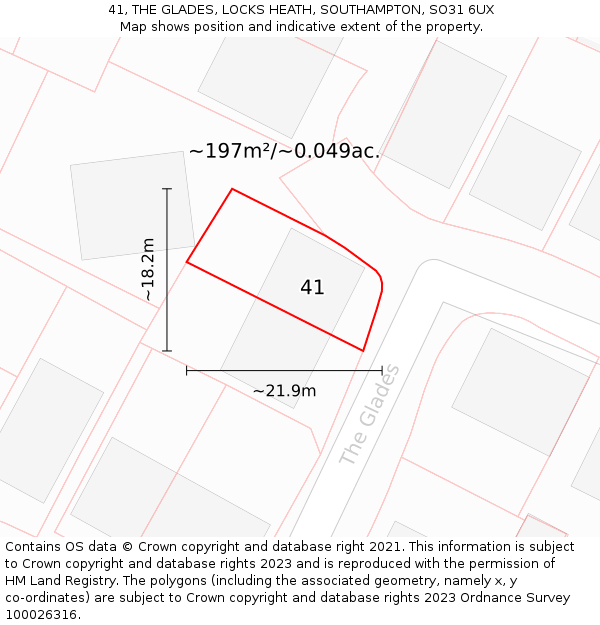 41, THE GLADES, LOCKS HEATH, SOUTHAMPTON, SO31 6UX: Plot and title map