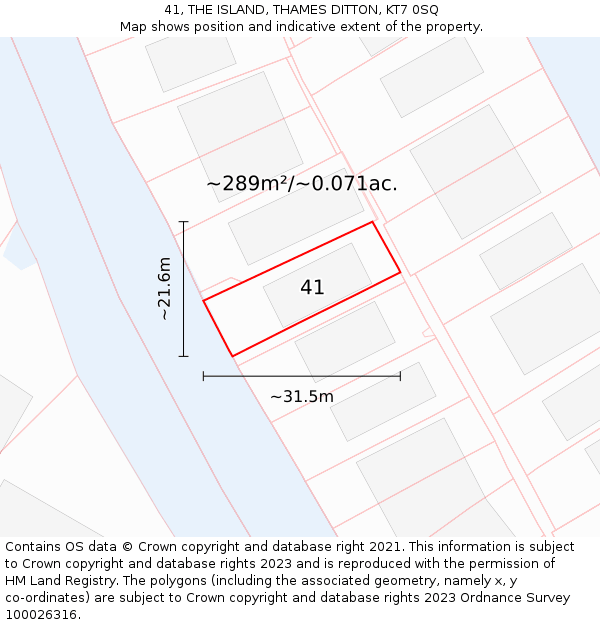 41, THE ISLAND, THAMES DITTON, KT7 0SQ: Plot and title map