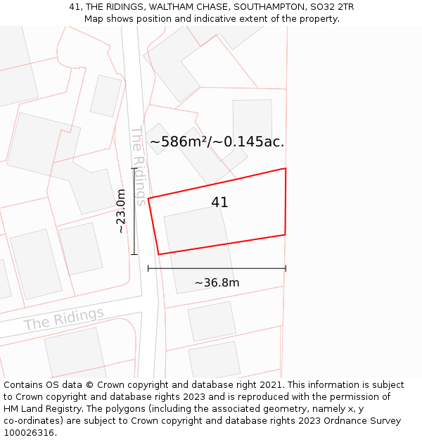 41, THE RIDINGS, WALTHAM CHASE, SOUTHAMPTON, SO32 2TR: Plot and title map