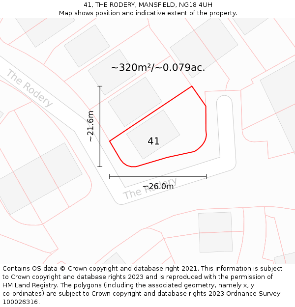 41, THE RODERY, MANSFIELD, NG18 4UH: Plot and title map