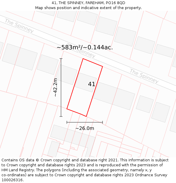 41, THE SPINNEY, FAREHAM, PO16 8QD: Plot and title map