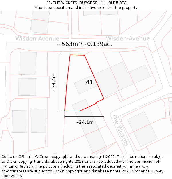 41, THE WICKETS, BURGESS HILL, RH15 8TG: Plot and title map