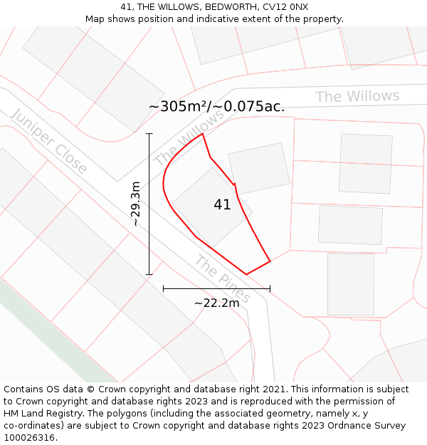 41, THE WILLOWS, BEDWORTH, CV12 0NX: Plot and title map