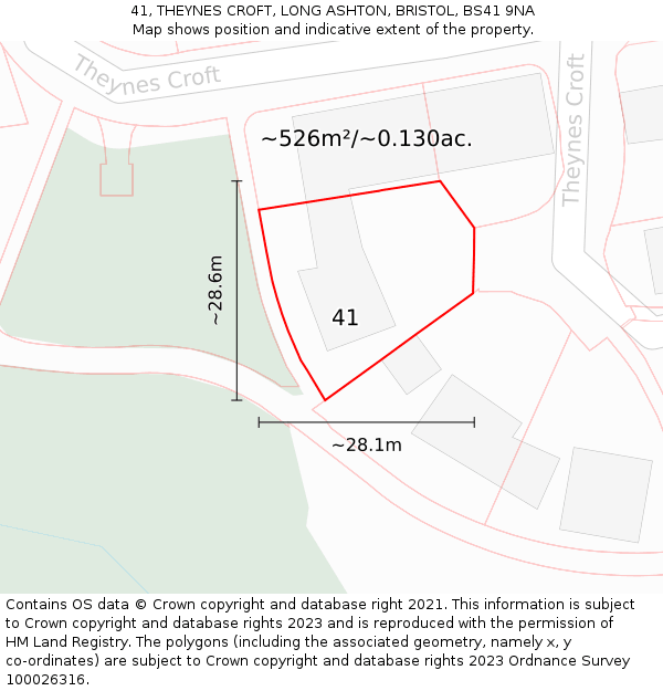 41, THEYNES CROFT, LONG ASHTON, BRISTOL, BS41 9NA: Plot and title map