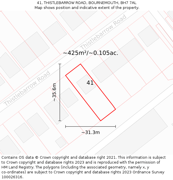 41, THISTLEBARROW ROAD, BOURNEMOUTH, BH7 7AL: Plot and title map