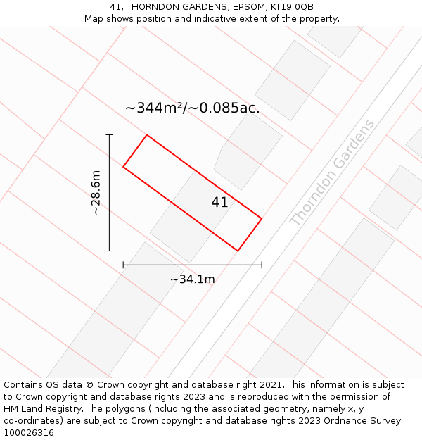 41, THORNDON GARDENS, EPSOM, KT19 0QB: Plot and title map