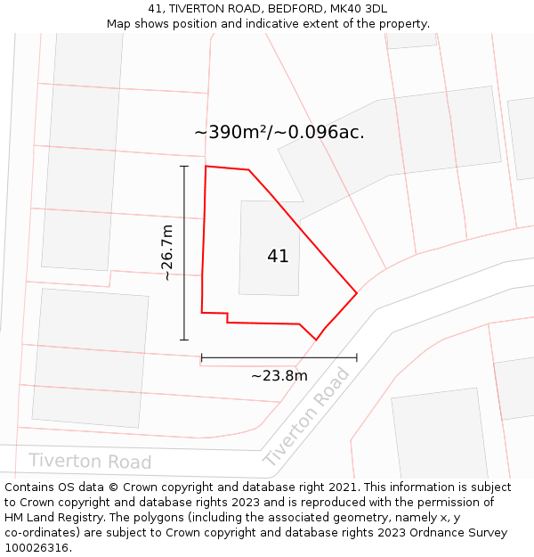 41, TIVERTON ROAD, BEDFORD, MK40 3DL: Plot and title map