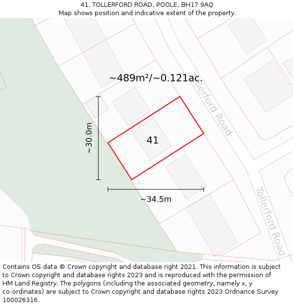 41, TOLLERFORD ROAD, POOLE, BH17 9AQ: Plot and title map