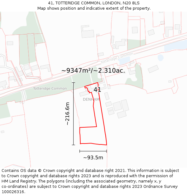 41, TOTTERIDGE COMMON, LONDON, N20 8LS: Plot and title map