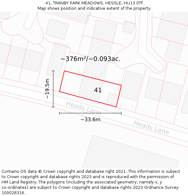 41, TRANBY PARK MEADOWS, HESSLE, HU13 0TF: Plot and title map