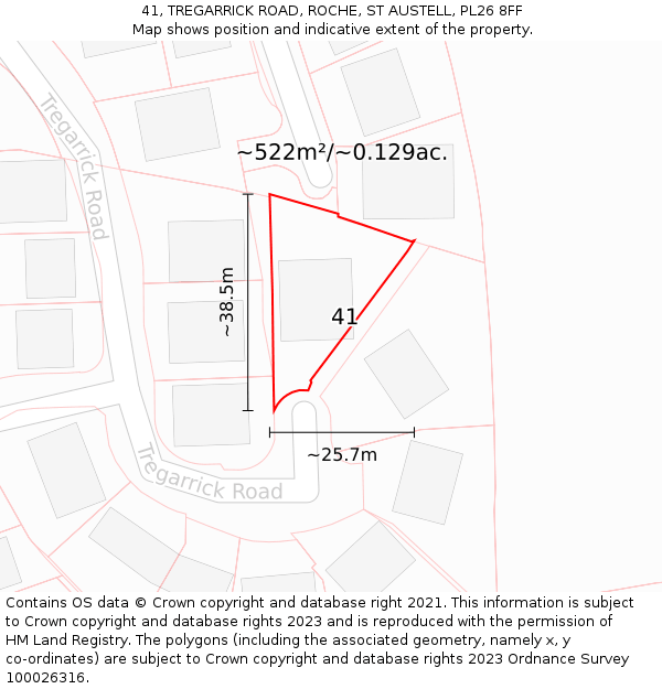 41, TREGARRICK ROAD, ROCHE, ST AUSTELL, PL26 8FF: Plot and title map