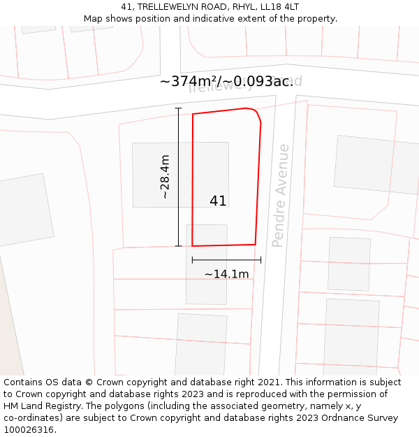 41, TRELLEWELYN ROAD, RHYL, LL18 4LT: Plot and title map