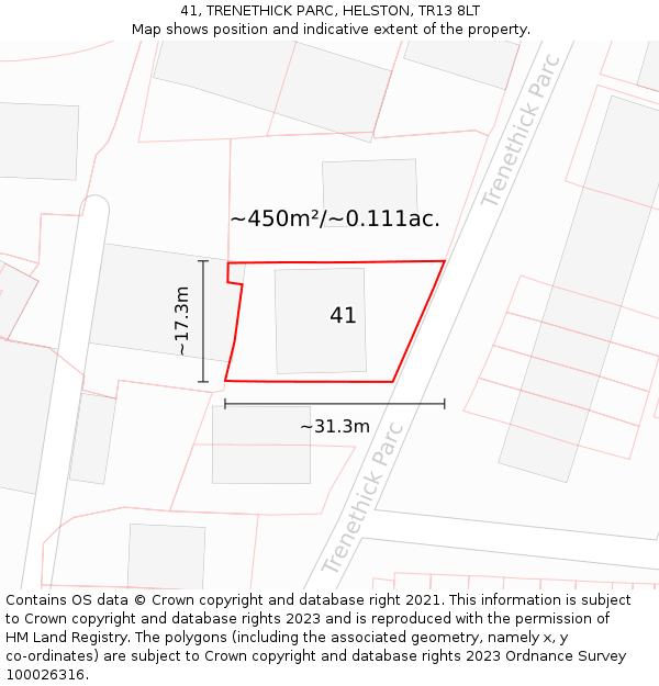 41, TRENETHICK PARC, HELSTON, TR13 8LT: Plot and title map