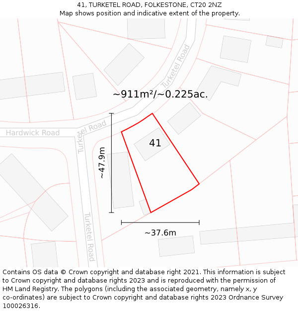 41, TURKETEL ROAD, FOLKESTONE, CT20 2NZ: Plot and title map