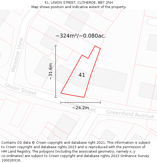 41, UNION STREET, CLITHEROE, BB7 2NH: Plot and title map