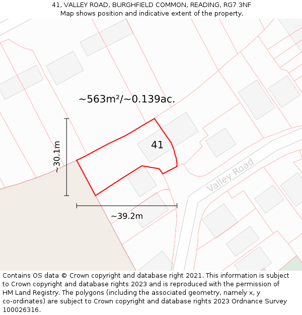 41, VALLEY ROAD, BURGHFIELD COMMON, READING, RG7 3NF: Plot and title map