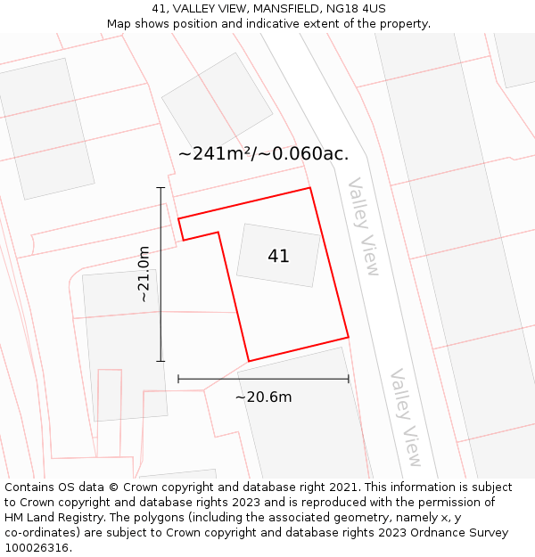 41, VALLEY VIEW, MANSFIELD, NG18 4US: Plot and title map