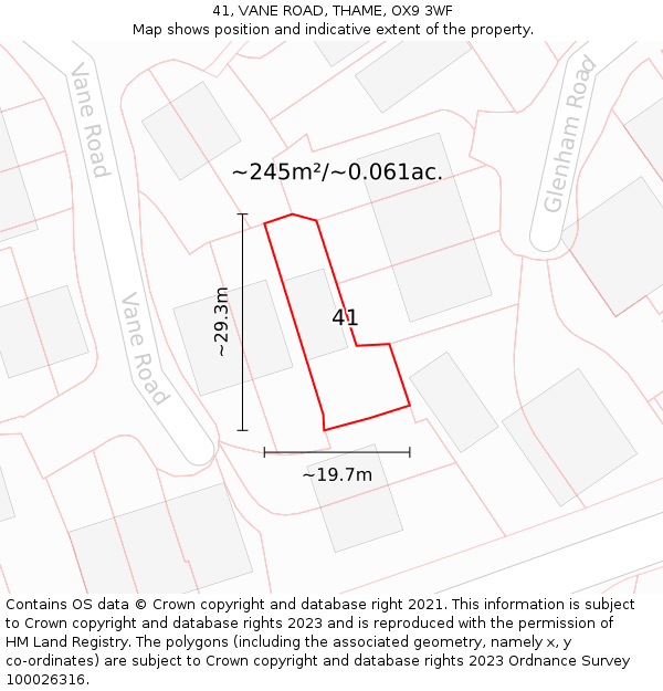 41, VANE ROAD, THAME, OX9 3WF: Plot and title map