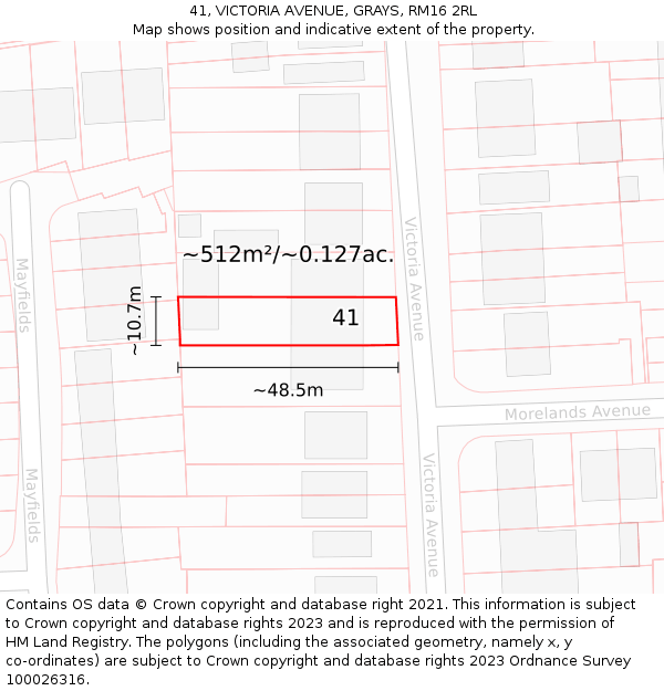 41, VICTORIA AVENUE, GRAYS, RM16 2RL: Plot and title map