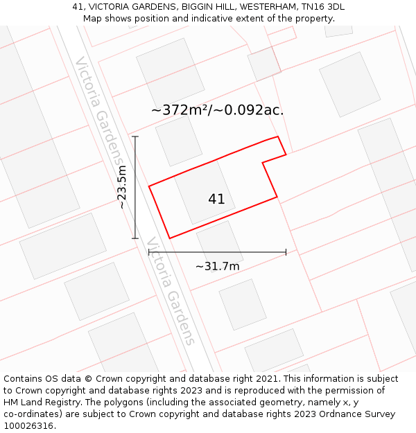 41, VICTORIA GARDENS, BIGGIN HILL, WESTERHAM, TN16 3DL: Plot and title map